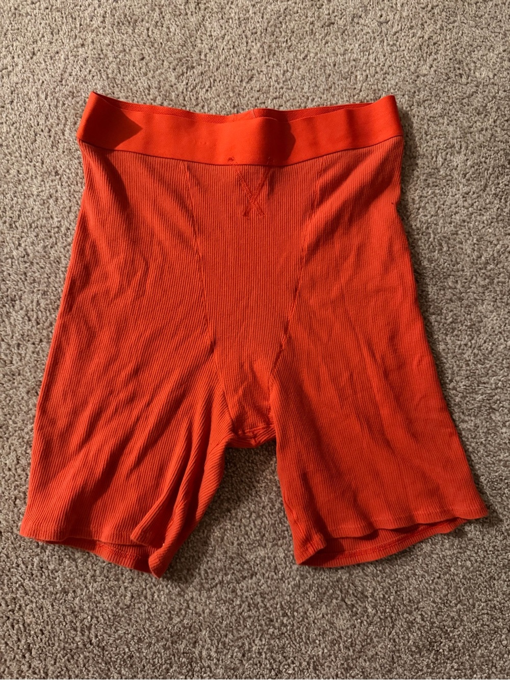 aerie Ribbed High-Waist Long Boxer Shorts - Bright Orange